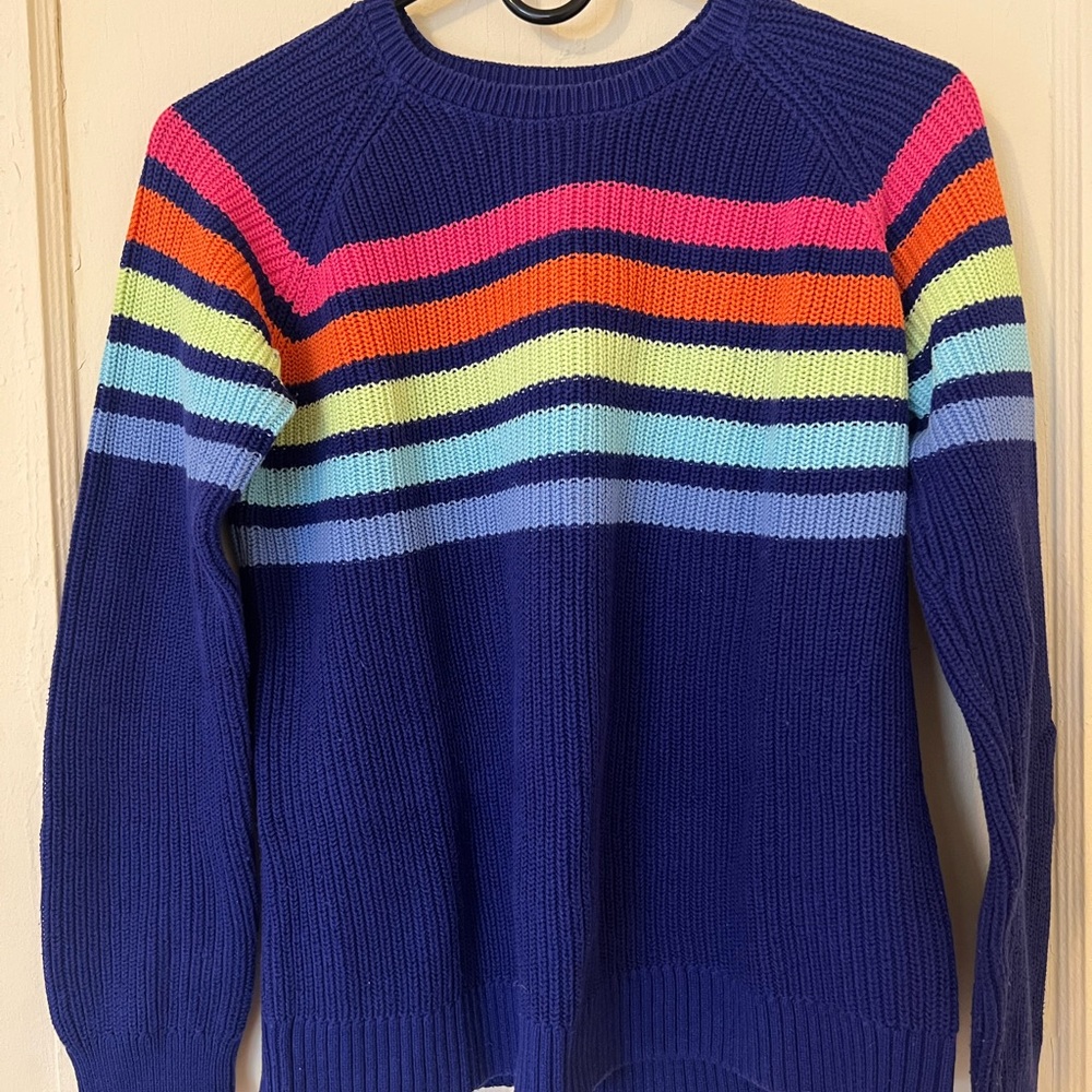 Place Navy Crewneck Sweater with Rainbow Stripes
